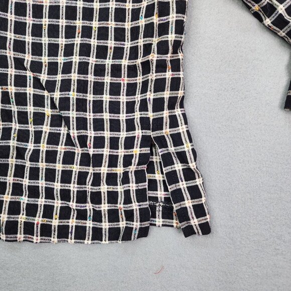 Vintage Addiction Button Up Blouse Women's Large Black Plaid Long Sleeve Top - Picture 10 of 11